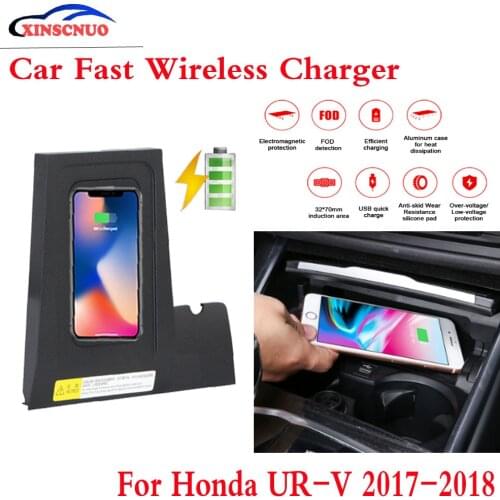 10W QI Car wireless Charger For Honda UR-V URV 2017 2018 Fast Charging Case Plate Central Console Storage Box