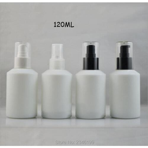 120ML 8pcs/lot White Glass Bottle with Lotion Pump, Empty Elegant Spray Bottle with Clear Nozzle, DIY Fashion Emulsion Package