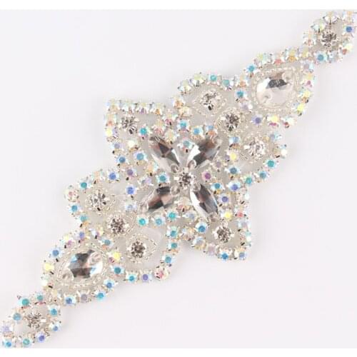 30pcs/lot)Wholesale Crystal AB Rhinestone Appliques Patch Hot-Fix Beaded Wedding Applique Motif Flower Rhinestone Patch