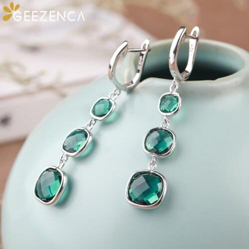 925 Sterling Silver Square Green Crystal Stud Earrings For Women Simple 2021 Trend Earring Fine Jewelry Valentine Day Gifts