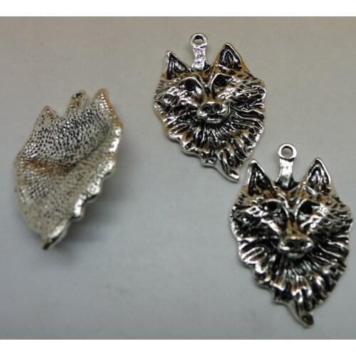 ALY 25pcs/lot Antique Silver Wolf Charms 34x23mm Detailed Wolf Head Pendant Animal Drops Jewelry Findings