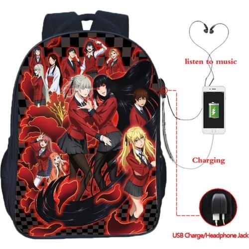 Anime Jabami Yumeko Kakegurui Gambaling School Backpack For Teens Casual Rucksack School Bag USB Charging Book Knapsack BookBag