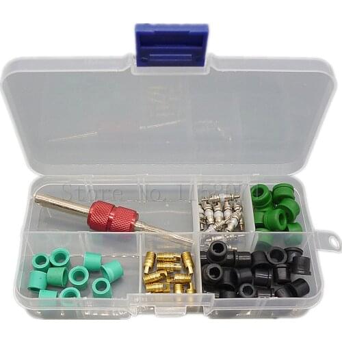 Automotive Air-Conditioning A/C Schrader Valve Core & Remover Tool & A/C Hose Adapter Rubber Gasket Assortment Kit High Quality