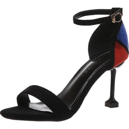 High-heeled Sandals With 2019 Summer New Sexy Open Toe Word Buckle Wild Color Matching Cat And Female Shoes