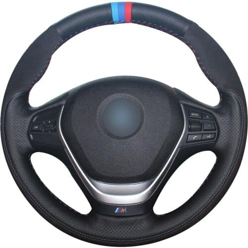 Black Natural Leather Black Suede Light Blue Blue Red Marker Car Steering Wheel Cover for BMW F30 320i 328i 320d F20