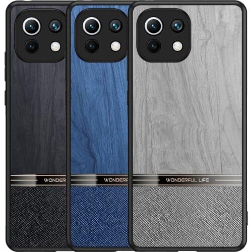 PU Leather wood Case for Xiaomi mi 11 Lite Case mi11 Ultra Fashion Slim Protect camera Back Cover For Xiaomi 11 Redmi K40 Fundas