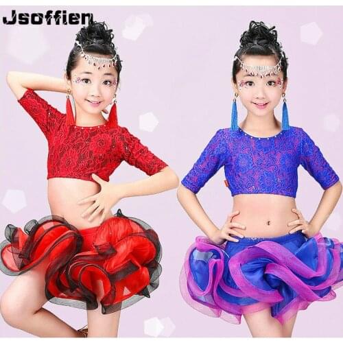 Children Professional Latin Dance Dress Girl Middle Sleeve Ballroom Dance Wear Vestido Tango Waltz Cha-cha Modern Dance Dress
