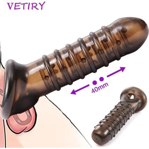 Reusable Penis Sleeve Male Dildos Condom Delay Ejaculation Male Enlargement Dick Extender Sex Toys for Men Enhancer Penis Ring