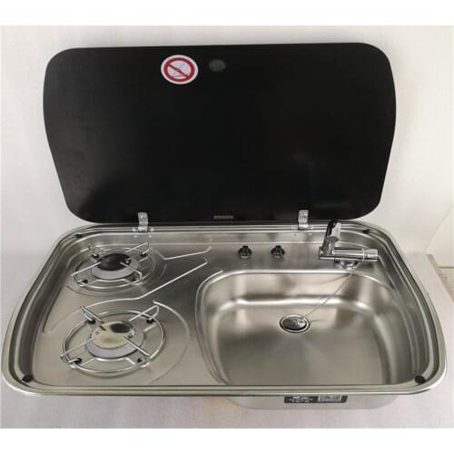 Boat Caravan RV 2 Burner LPBoat Caravan 2 Burner Gas Stove Sink Combo Tempered Glass 600*445*145mm GR-588
