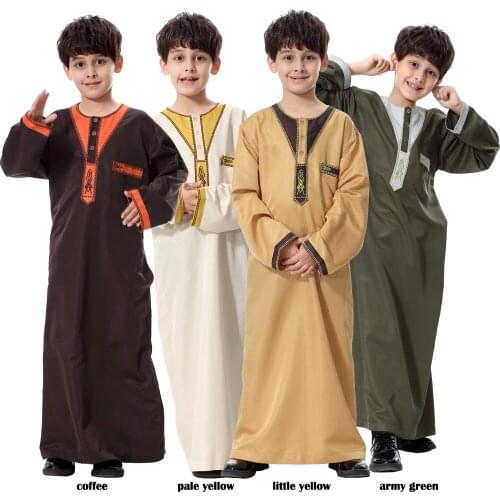 Jilbab Moslem Robe Loose Style Middle East Dubai Arab Muslim Kids Wear Abaya Islamic Children Clothing Embroidery Jubba