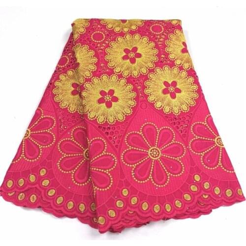 2021Latest Fuchsia African Cotton Lace Swiss Voile Lace Fabric Embroidered Telas Tissus Coton Dentelle Africaine For Sewing YC2