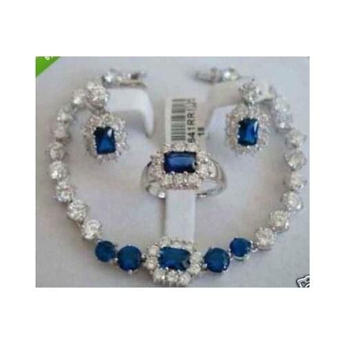 Fine Jewelry real new Fashion Cubic Zirconia Trendy Fashion Jewellery Womens Set Blue Stone bracelet earring ring 8