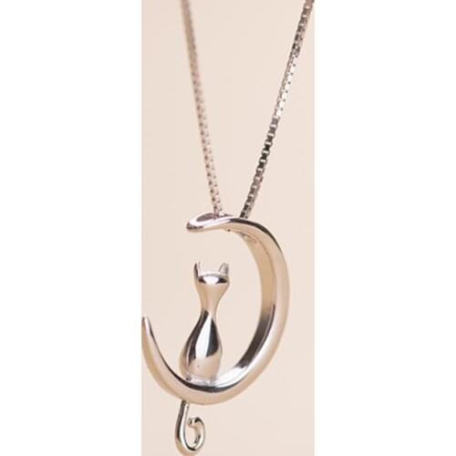 Jisensp Fashion Cute Cat Necklace & Pendant for Women Party Gift Trendy Animal Pet Charm Jewelry Vivid Moon Cat Necklace