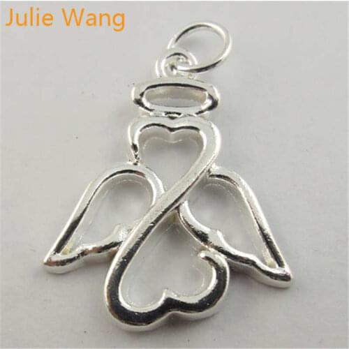 Julie Wang 5-30PCS Angle Charms Alloy Bright Silver Color Wing Angle Pendant Necklace Bracelet DIY Jewelry Making Accessory