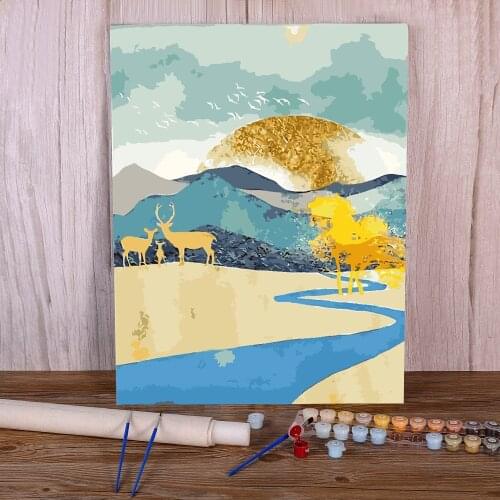 Landscape Mountain Sunrise DIY Painting By Numbers Set Oil Paints 40*50 Canvas Pictures Decorative Paintings Crafts For Art