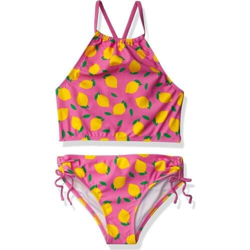 5-12 Years Swimsuit For Girls Two Piece Childrens Swimwear lemon print 2021 New Arrival Fasahional Quick Dry Girls' Swimwear