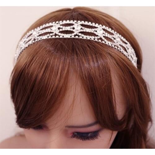 Hot Fashion Bridal Elastic Hairband Headchain Rhinestone Crystal Tiara Headbands Wedding Bride Hair Jewelry for Women