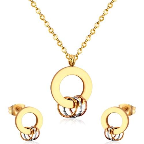 LUXUKISSKIDS Top Selling Women Necklace& Earring Jewelry Set Gold Circle and Round Stainlees Steel Jewelry Accessories