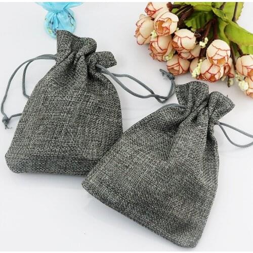 Hot sale 7*9cm 100 pcs/lot Handmade Gray color Jute Drawstring Burlap Wedding Party Christmas Gift Jewelry Pouches Packaging Bag