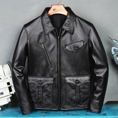2021 Autumn Winter Men Cowhide Genuine Leather Coats Men Motorcycle Real Cow Jackets Male Short Slim Fit Clothes Outwear W586