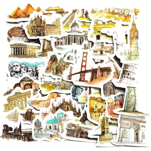 42pcs\World Architecture History DIY Creative Cute Retro Sticker Album Calendar Scrapbook Student Stationery Office Supplies