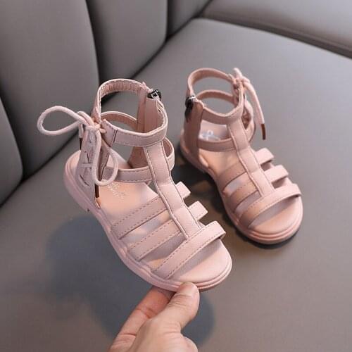 2021 New fashion little girls princess summer sandals PU leather baby Middle-top kids girls gladiator student sandals XZ20034