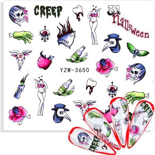 2021 New Halloween Nail Art Sticker Sexy Bikini Skull Bone Rose Water Transfer Decals Nails Slider Manicure Decoration Wraps
