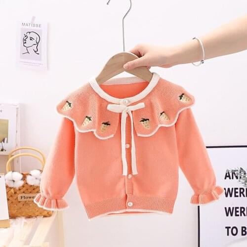 New spring and Autumn Girls' Knitted Cardigan Strawberry Lapel Childrens Baby Girl Sweater Jacket Western Princess Cardigan