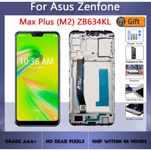 For ASUS Zenfone Max Plus (M2) ZB634KL LCD screen assembly with front case touch glass, Max Shot LCD Display original Black
