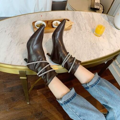 Pointed High Heels, Stiletto Boots, Womens Metal Chain, British Style, Thin Martin Boots In Autumn and Winter 2020