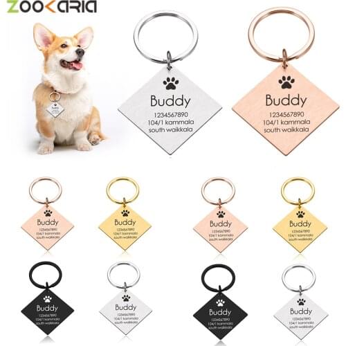 Personalized Dog Plate Anti-lost Pet Id Tags Square Tag Kittens Collar Pendant Dogs Medal With Engraving Diy Dog Accessories