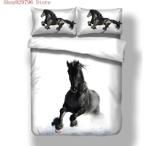 3D Bed Linen White Twin Queen King Duvet Cover Set Black Horse Twin Full Nordic Bedding Set For Adult Child Kids Home Bedclothes