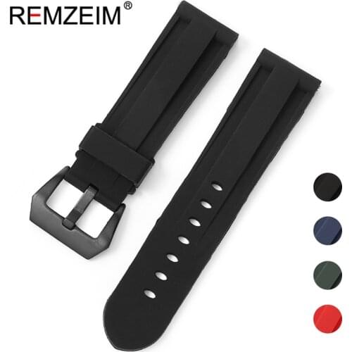 REMZEIM Rubber Watchband 22mm 24mm 26mm Replacement Bracelet Men Black Sport Silicone Watch Strap Bands With Soild Buckle