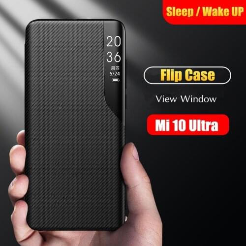 Luxury Xiaomi Mi 10 Ultra Flip Case Carbon Black Plain For Xiaomi Mi10 mi 10 Ultra PU Leather Intelligent Back Cover Sleep Wake