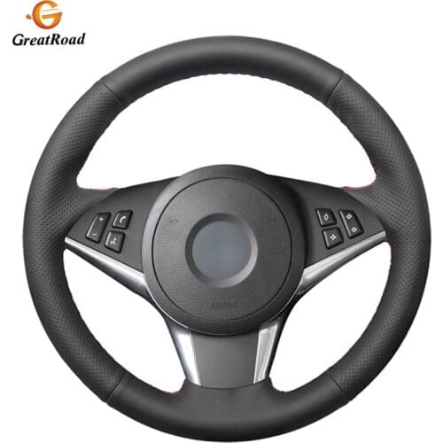 Hand-stitched Black PU Artificial Leather Car Steering Wheel Cover for BMW E60 530d 545i 550i E61 Touring 2005-2009 E63 E6