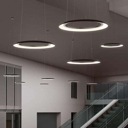 Modern Creative LED Circular Aluminum Droplight Black / White / Gray Plated Pendant Light for Living Room Foyer