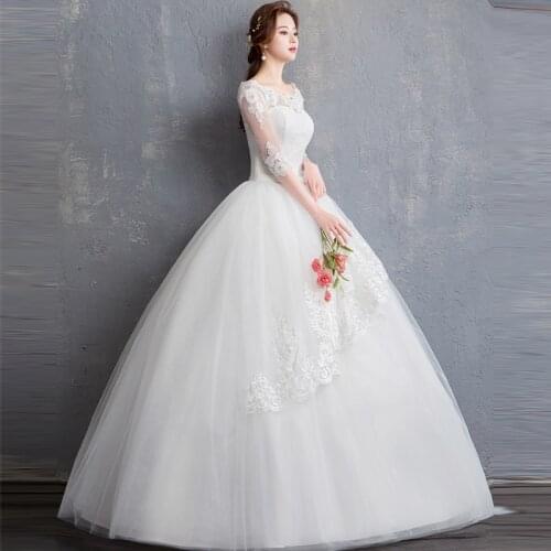 Wedding Dresses Illusion O-Neck Half Tulle Lace Crystal Embroidery Bow Backless Vintage Luxury Elegant Women Bridal Gown G521