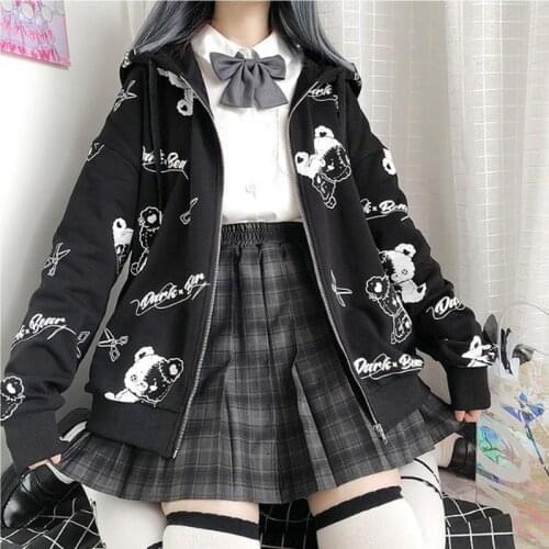 Gothic Coat Sweatshirt Women Fashion Spring 2021 Clothes Ins Preppy Kawaii Hoodies Long Sleeve Zip Up Hoodie Japanese Cute Tops
