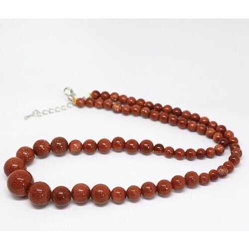 High Grade Natural Stone Blue Gold-color Sandstone 6-14mm Round Beads Newly Fashion Women Necklace Jewelry 18inch B1454