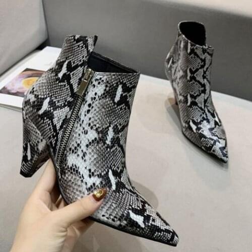 Real Leather ankle boots spikes heels women boots side zipper shoes women fashion brand design