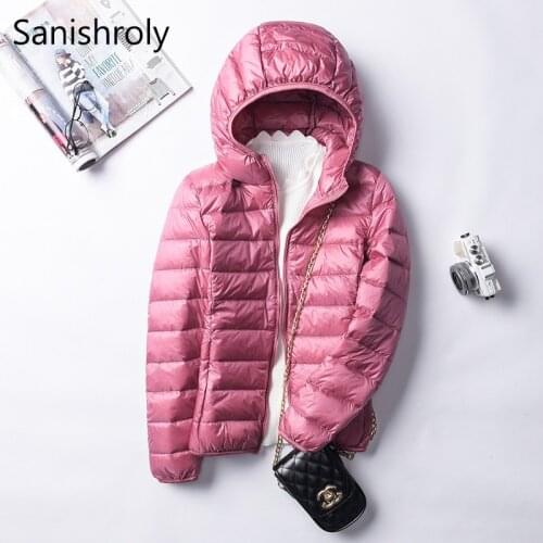 Sanishroly 2019 Autumn Winter Women White Duck Down Jacket Hooded Ultra Light Down Coat Parkas Female Short Tops Plus Size SE395