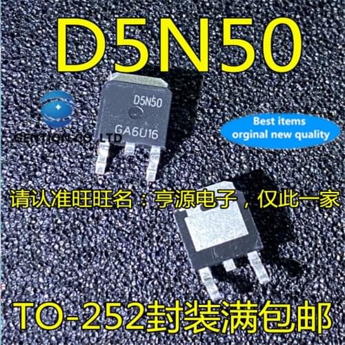 20Pcs AOD5N50 Silkscreen D5N50 TO-252 MOS FET in stock 100% new and original