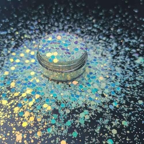 50g/pack Sparkly Nail Glitter Chunky Sequins Fluorescent Nail Glitter Flakes Glow In Dark Hexagon Mixed-Size 3D Stickers BZY567