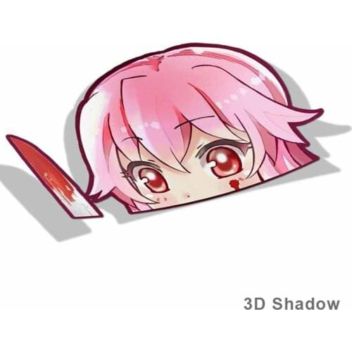 Car Sticker for Yuno Gasai Future Diary Peeker Big Head Anime Vinyl Rear Windshield Trunk Decal Car Accessories 13*7cm