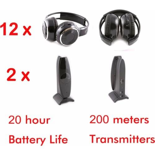 Silent disco 12PCS Wireless foldable headphones with 2 transmitters - RF Silent Disco earphones For iPod MP3 DJ music pary club
