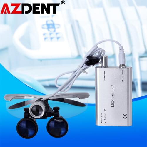 Azdent 3.5X Magnification Binocular Dental Loupe Surgical Magnifier with Headlight LED Light Medical Operation Loupe Lamp