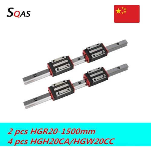 Fast deliver CNC square guide linear rail 2 PCS 1500mm HGR20 linear guide +4 PCS HGH20CA /HGW20CC carriage slides for CNC
