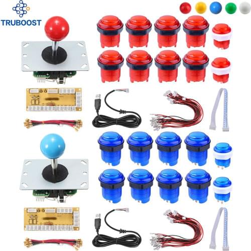 DIY Arcade Joystick Kits For 2 Players PC Computer Games LED Push Button 5 Colors LED Cables Easy Installation