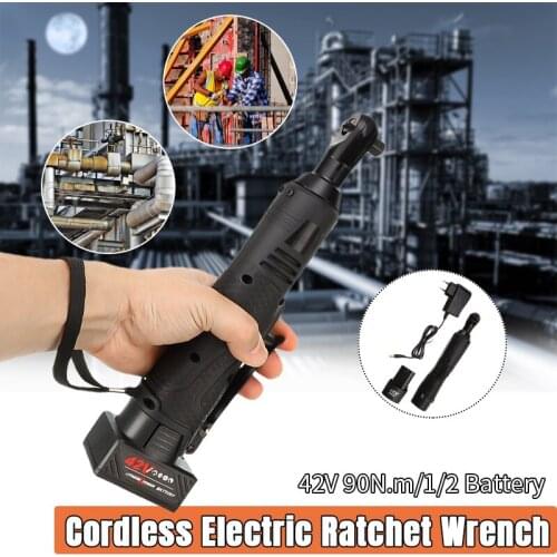 42V Electric Wrench 3/8" Cordless Ratchet Rechargeable Scaffolding 90N.m Right Angle Wrench Tool With 1/2 Battery Charger Kit