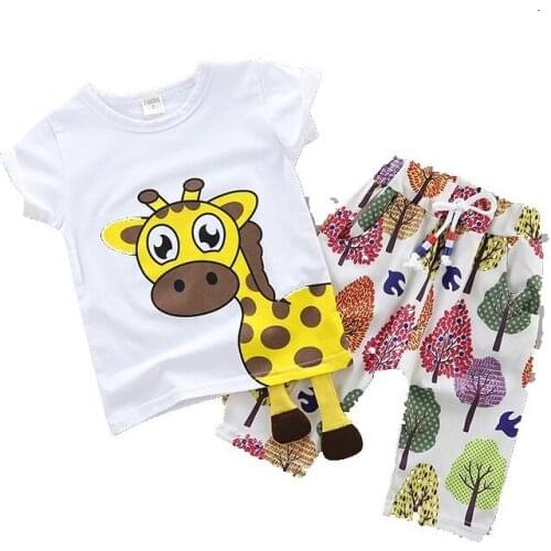 Cool Summer Children Baby Cotton Clothes Cartoon Giraffe T-Shirt Shorts 2pcs/Sets Child Toddler Boys Girls Clothing Tracksuits